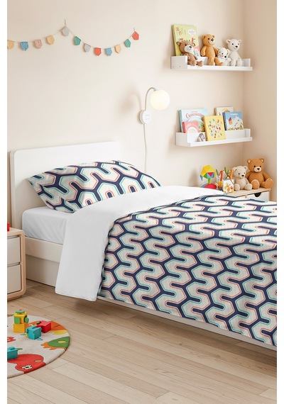 Lacivert Geometrik Genç Odası Tek Kişilik Pike Takımı - Mint Retro 160x220 Cm Kapitone Yatak Örtüsü Doğal Sazlık Sırları