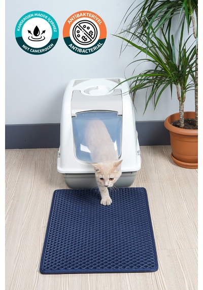 40x55 Cm Hücreli Kedi Kumu Paspası Kedi Matı Kedi Tuvalet Önü Paspası Lacivert