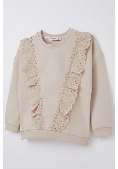 Breeze Kız Çocuk Sweatshirt Güpürlü 1.5-5 Yaş, Bej Bej