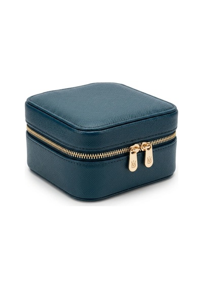 Takı Kutusu Düzenleyici Seyahat Çantası Kolye Yüzük Küpe Organizer Deri Lacivert 10x10 Mavi
