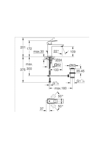 Grohe Eurocube 23445AL0 M-Boyut Tek Kumandalı Lavabo Bataryası Antrasit