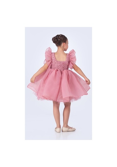 Mnk Baby & Kids Maronia Kız Çocuk Prenses Model Abiye Elbise - Pembe M00746 Koyu Pembe