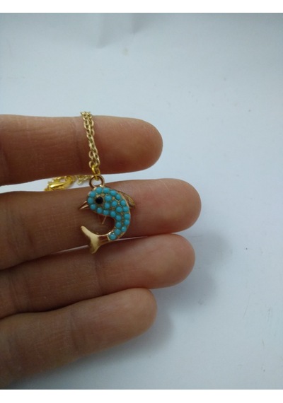 Turkuaz (Firuze) Taşlı Yunus Modeli  Kolye