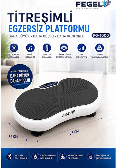 Fegel FG-1000 Bluetooth Hoparlörlü Uzaktan Kumandalı Direnç Bantlı Titreşimli Egzersiz Aleti