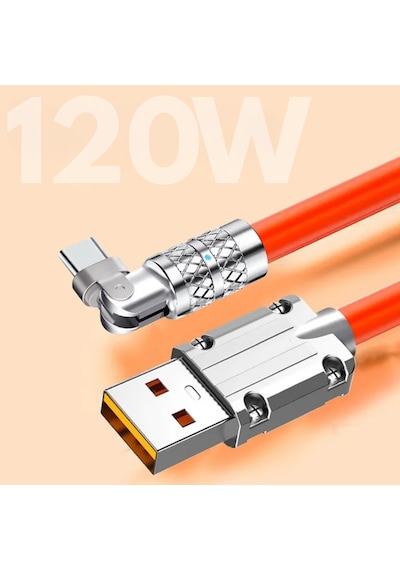 6015 Usb To Type C Hızlı Şarj Data Kablosu Çevirici Dönüştürücü Adaptör 180 Döner 120w 1m