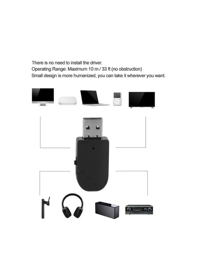 Bluetooth 5.0 Transmitter Alıcı Taşınabilir Mini Adaptör Sürücü Gerekmez 10 M Kablosuz Menzil