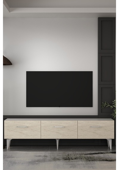 180dhdts2btg Eros Tv Sehpası,ünitesi Beyaz-traverten-gümüş