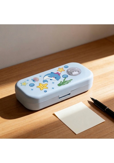 Sevimli Kawaii Figürlü Kalem Kutusu Çok Bölmeli Çift Katlı Büyük Kapasiteli Kalem Kutusu Sticker'lı Kalem Kutusu Sticker Yapıştırılabilir Kalemlik Sticker Kalemlik Mavi