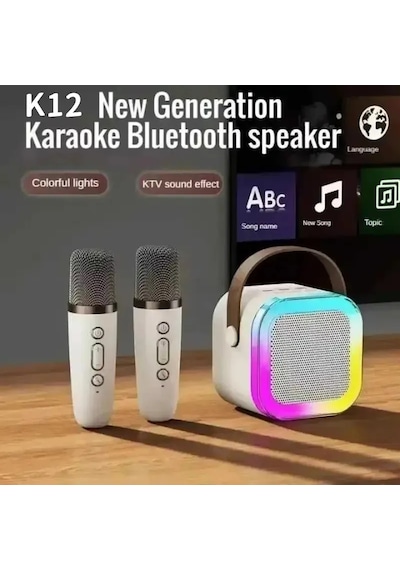 Bluetooth Hoparlör K12 Karaoke Makinesi Taşınabilir 5. Kablosuz Mikrofonlar İle Blue 1 Mic