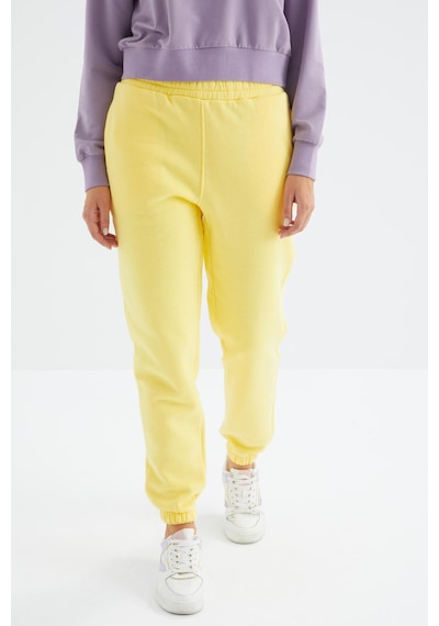 Tommy Life Limon Yüksek Bel Şardonlu 3 İplik Pamuklu Basic Kadın Eşofman Alt - 94624 Limon Sarısı