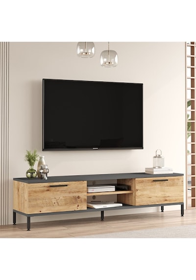 Best 160cm 2 Kapaklı Metal Ayaklı Çam Tv Ünitesi Bes1-aa Atlantik Çam - Antrasit Best 160cm 2 Kapaklı Metal Ayaklı Çam Tv Ünitesi Bes1-aa Atlantik Çam - Antrasit