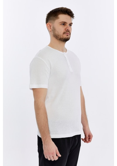 Erkek Henley Yaka %100 Pamuklu Dokulu Kumaştan Kısa Kollu Günlük Basic Tişört Beyaz
