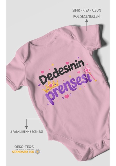 Morivokids Dedesinin Prensesi Kısa Kollu Bebek Body %100 Pamuk Koyu Pembe