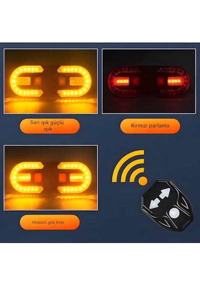 Fy-1825 Kablosuz Bisiklet Dönüş Sinyali Led Arka Lamba Usb Şarjlı, Uzaktan Kumandalı, Ipx5 Suya Dayanıklı Siyah