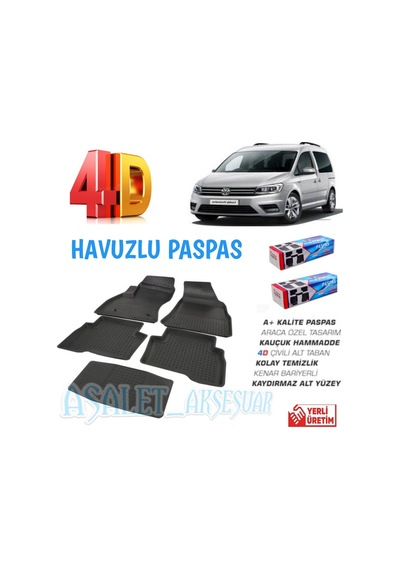 Caddy 4D Havuzlu Paspas Kauçuk Kenar Bariyerli 2004 Ve Sonrası 379891387