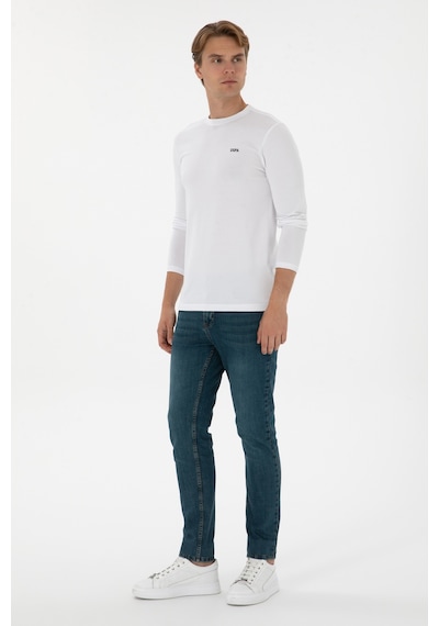 U.S. Polo Assn. Erkek Slim Fit Bisiklet Yaka Beyaz Süprem Basic Sweatshirt 50313744-VR013