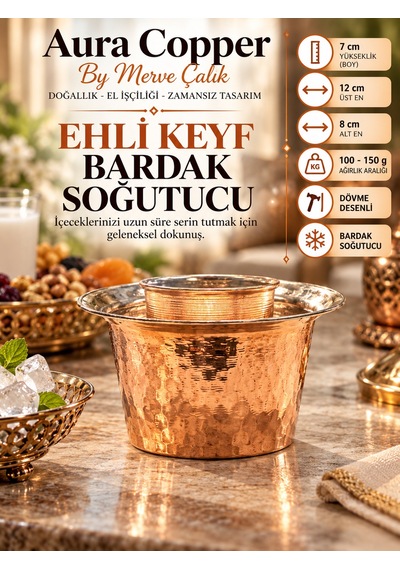 Aura Copper Bakır Ehli Keyf Bardak Soğutucu El İşçiliği Ec-00008 Dövme - Bakır
