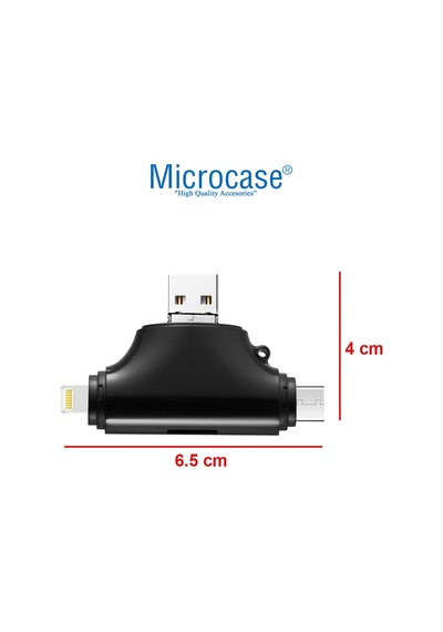 Microcase AL2743 4 in 1 SD Kart Okuyucu Type-C Lightning Micro USB to USB Çevirici Siyah