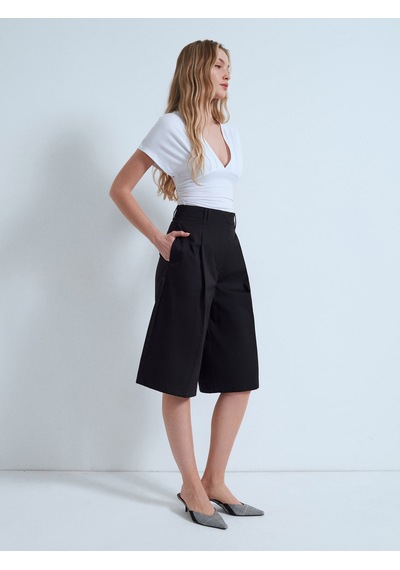 Dilvin 72705 %100 Pamuk Wide Leg Bermuda-siyah