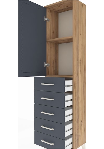 Arges Dolap 2 Raflı 5 Çekmeceli Tek Kapaklı 44x30x182 Çam-ant... Çam