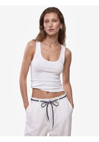 Koton Pamuklu Slim Fit U Yaka Ribanalı Atlet Bluz Beyaz 6sak10409ek