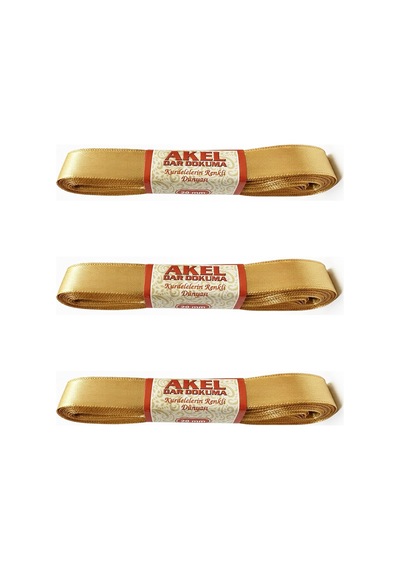 Dar Dokuma Altın Gold Saten Kurdele - 2 Cm. X 10 Metre - 3 Adet Tüm Yaşlar
