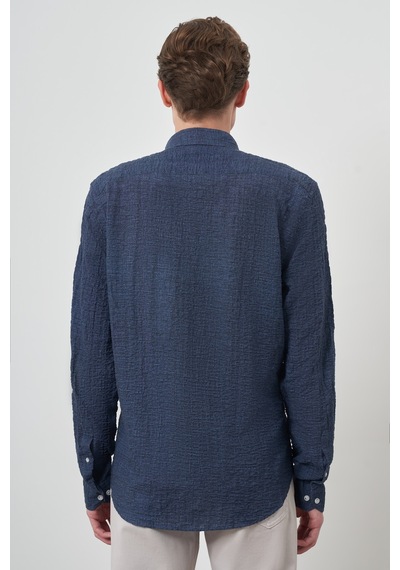 Morven Erkek Lacivert Pamuk Trend Slim Fit Düğmeli Yaka Gömlek 25ys004011200 Lacivert