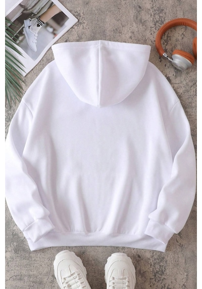 Unisex Panda Baskılı Oversize Sweatshirt Beyaz