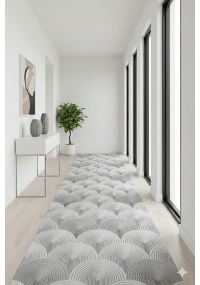 Salon Halısı 6024 Gri Kaymaz Taban Yıkanabilir Leke Tutmaz Özel Ölçü Zarif Tasarım Gri - 844319825 Gri