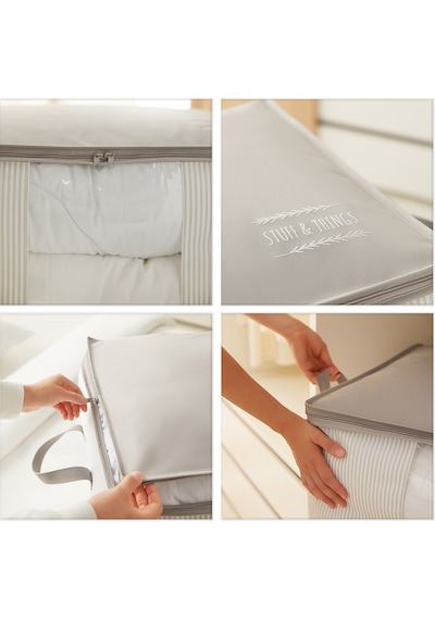 Ocean Home Textile Orta Boy Pvc Pencereli Gri Çizgili Stuff & Things Hurç 45 x 40 x 30 cm