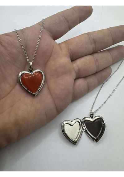 Kahverengi Açılabilir Kapaklı Kalp Kolye Resim Eklenebilir 55 Cm Zincirli Metal Resimlik Kolye Çok renkli
