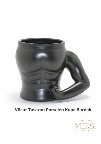Vücut Tasarımlı Porselen Kupa Bardak Kaslı Figürlü 3d Kupa Bardak Siyah