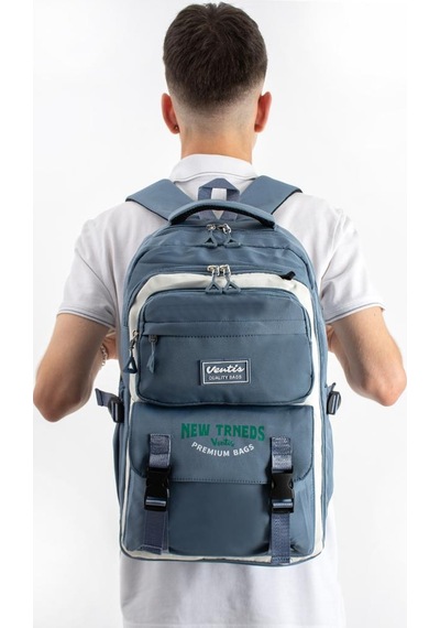Ventis Unisex Kalemlikli Okul Çantası Lise Ortaokul 2'li Set Sırt Çantası 43 30 Cm Çok Cepli Vnt7-a Mavi