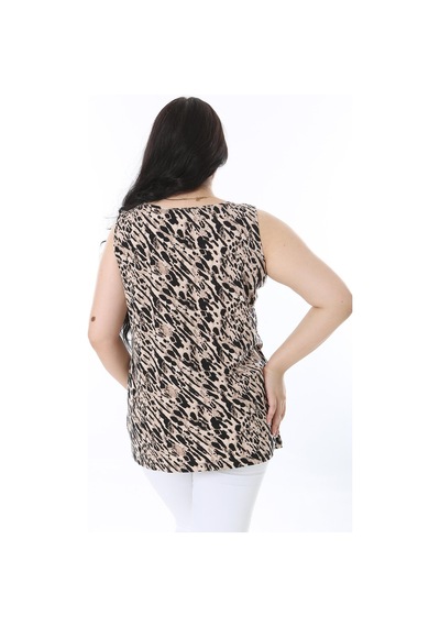 Şans Kadın Büyük Beden Leo Dantel Detaylı Leopar Desenli Kolsuz Bluz 65n38226-leo Leopar