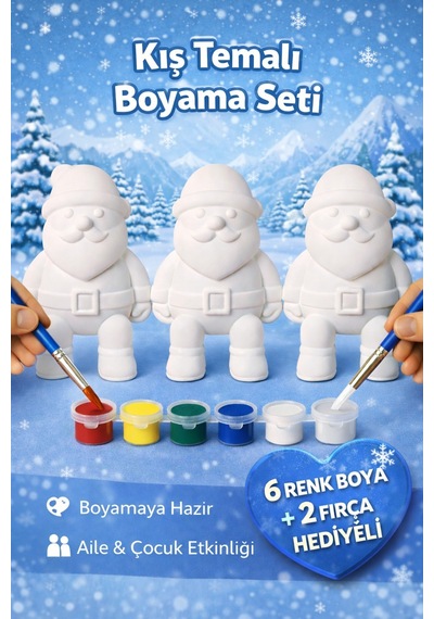Yılbaşı Noel Baba Figür Boyama Seti 3 Lü 6 Renk Boya + 3 Fırça Hediyeli