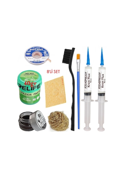 Relıfe Rl-402 Krem Lehim 183 C 40gr Havya Uç Temizleyici Seti Flux Lehim Toplama Cp-3015 Emme Teli Fırça Set04