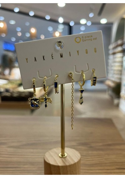 Yakemiyou Mavi Taşlı Altılı Küpe Çok Renkli