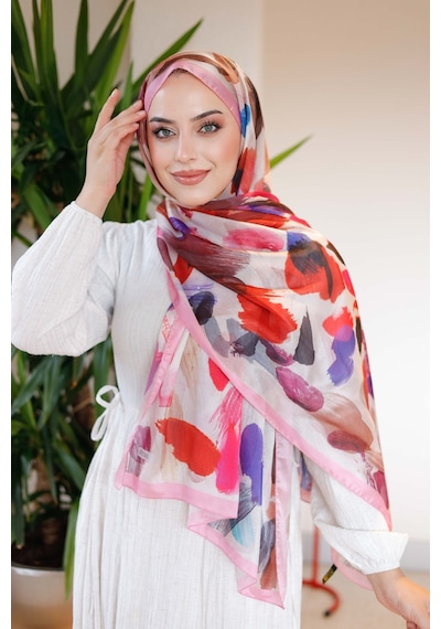Mimiyum Nayf İpek Şal Pastel Desen - Pembe