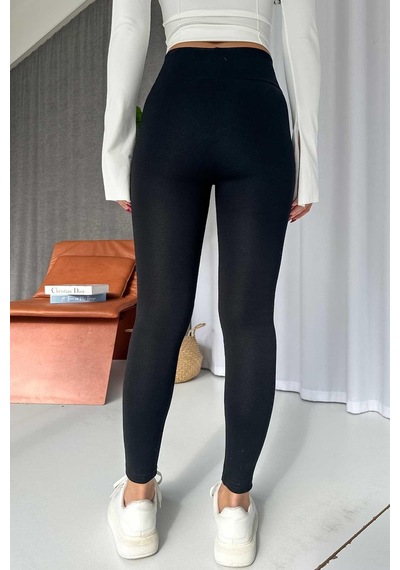 Mine Tan Butik Kalın Kemerli Çelik Örme Kadın Toparlayıcı Tayt - Siyah Siyah