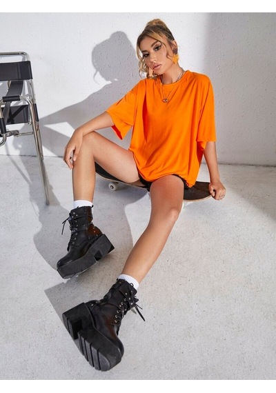 Startmore Unisex Pamuk Oversize Boyfriend T-shirt Turuncu