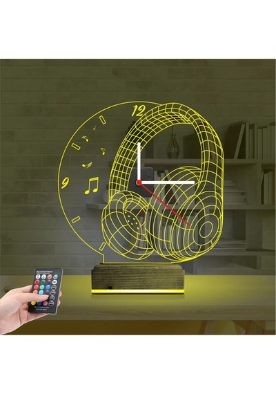 Luvivia Dj Müzik Kulaklık Saatli 3d Lamba - Masa Gece Lambası Şeffaf
