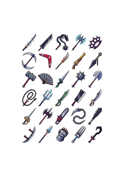 30 Adet Anime Dövüş Silahları Sticker Seti - Laptop, Kask, Kaykay Çok Renkli