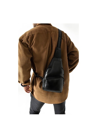 Erzeno Siyah Hakiki Deri Bodybag Çapraz Göğüs Çantası Siyah - 660378465 Siyah