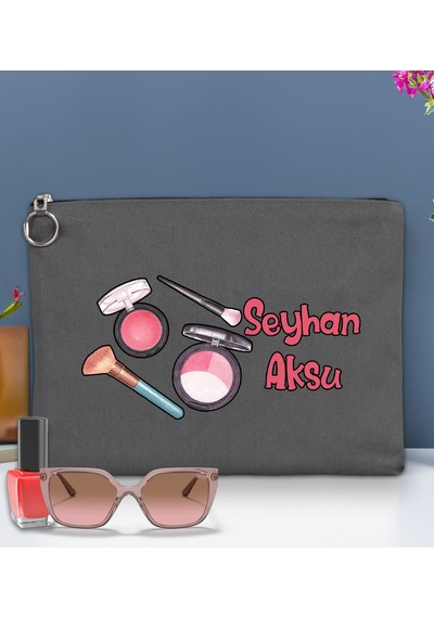 Bk Gift Kişiye Özel İsimli-1 Astarlı Antrasit Portföy Çanta 30x21cm, Baskılı El Çantası, Organizer Çanta Haki