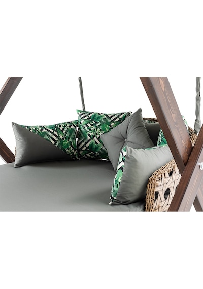 Dominik Swing Ahşap Rattan Salıncak Dış Mekan Bahçe Balkon Ceviz