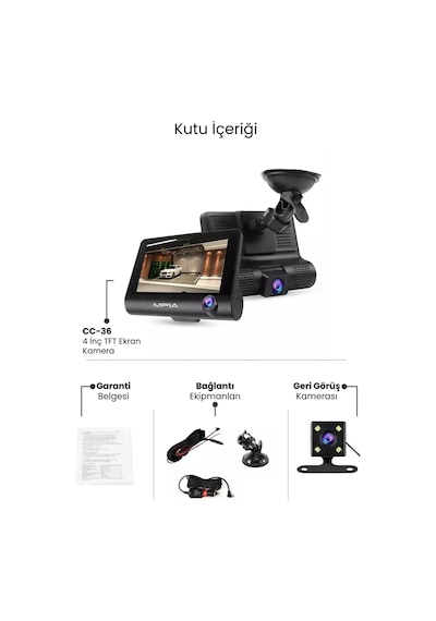 4.0 Tft Ekran 3 Lensli Araç Kamerası Geri & Gece Görüş 150 Geniş Açı Türkçe Menü