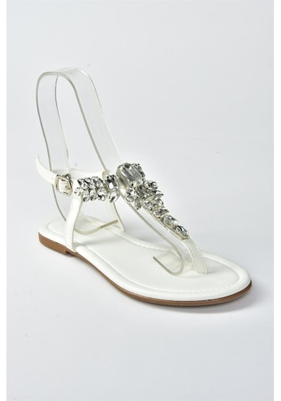 Fox Shoes Beyaz Taşlı Parmak Arası Kadın Sandalet M272006009