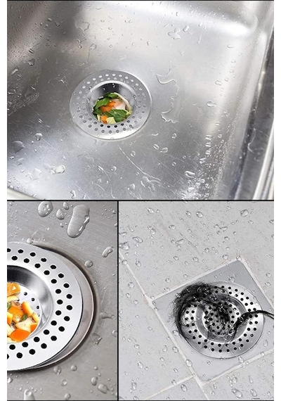 Paslanmaz Metal Süzgeç 2 Li Lavabo Süzgeci Evye Süzgeç Sink Strainer