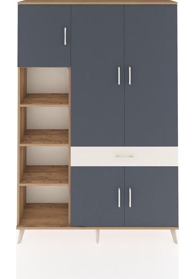 Arges Dolap 8 Raflı Tek Çekmeceli 5 Kapaklı 132x30x195 Çam-an... Çam