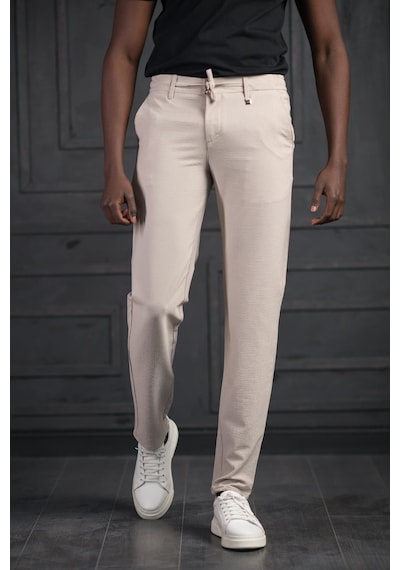 Perpant Slimfit Beli Lastikli Ve İplikli Likralı Gofre Kumaş Jogger Pantolon Krem